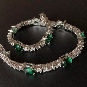 Sun BR Silver .925 Bracelet with Synthetic Emerald & Simulated Diamond 7.87"